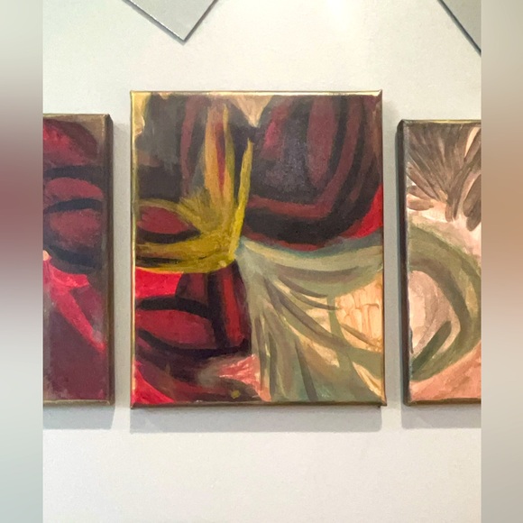 Handmade One of a Kind Original Abstract Triptych 3 Piece Wall Art - Picture 4 of 12